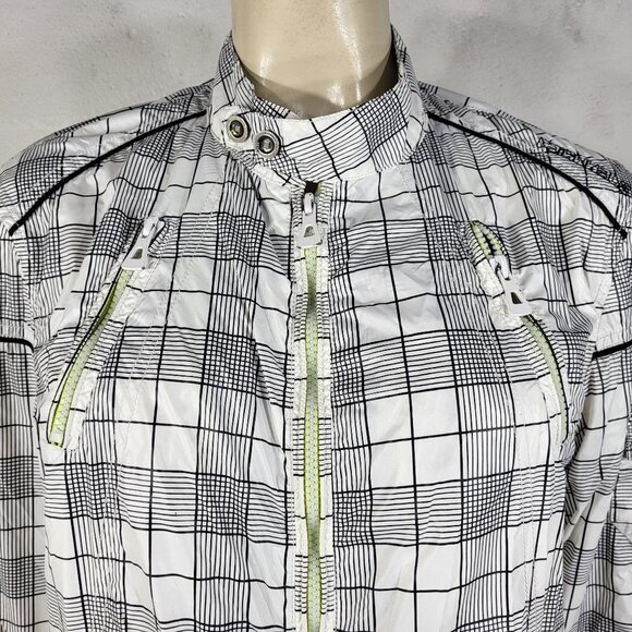 RARE Mark Fairwhale white black plaid full zip lightweight jacket ladies Medium - Picture 2 of 12
